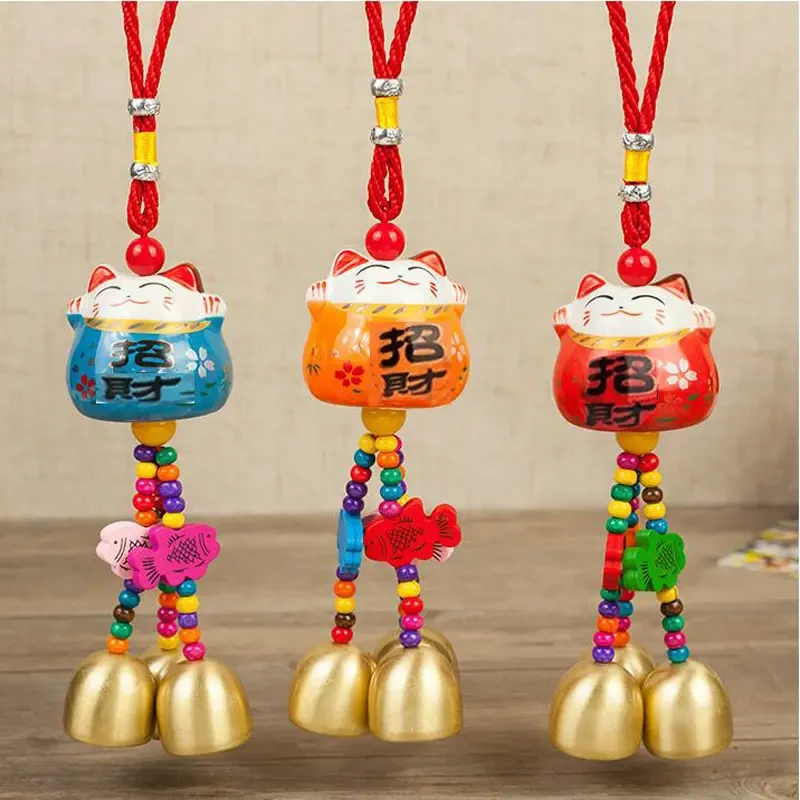 陶瓷招财猫店铺风铃挂饰金属挂件响门铃铛防盗招财门店开门提醒