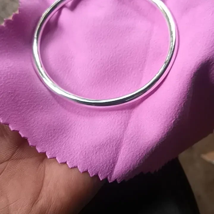 足银手镯 实心手工细圈素款69圈素圈镯子时尚亮面光面简约