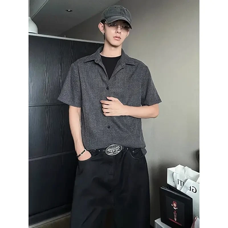 老钱风针织古巴领衬衫男夏季小众简约高级感短袖美式复古翻领半袖
