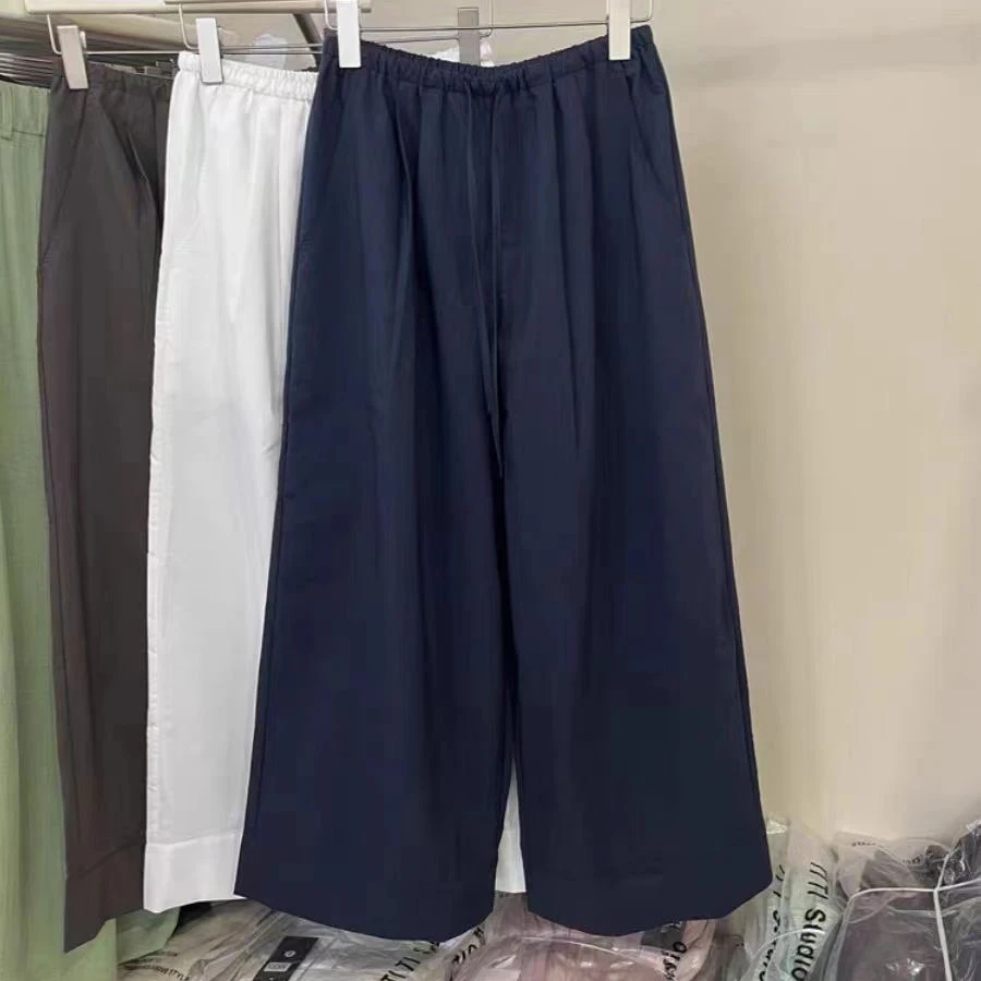 阔腿裤简约夏季长裤休闲裤直筒简约高腰薄款显瘦显高抽绳宽松口袋