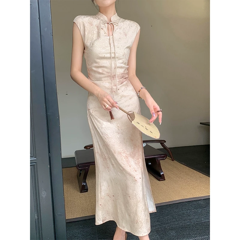JWUNIQUE新中式国风改良旗袍连衣裙女2025夏季新款开叉包臀中长裙