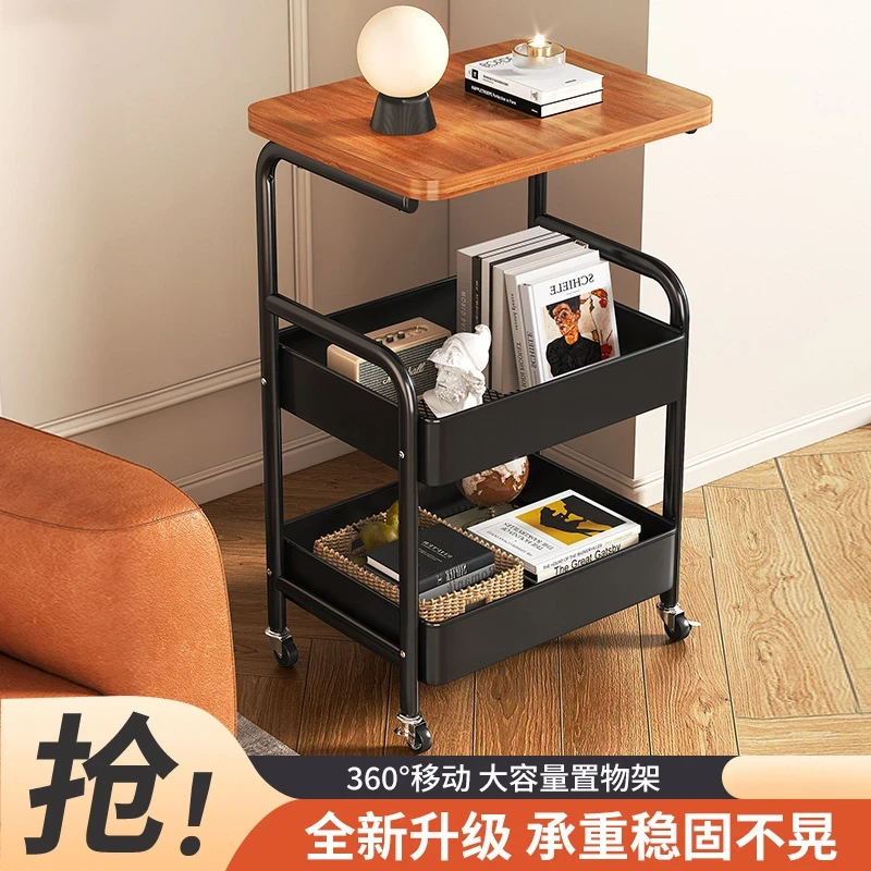 中古风出租房茶几可移动置物架桌板零食小推车厨房落地多层收纳架
