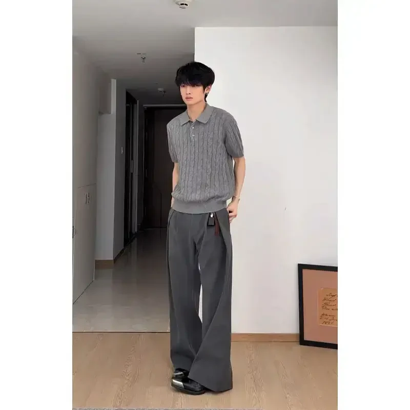 Stay the Night绞花针织短袖polo衫男高级感cleanfit正肩T恤半袖