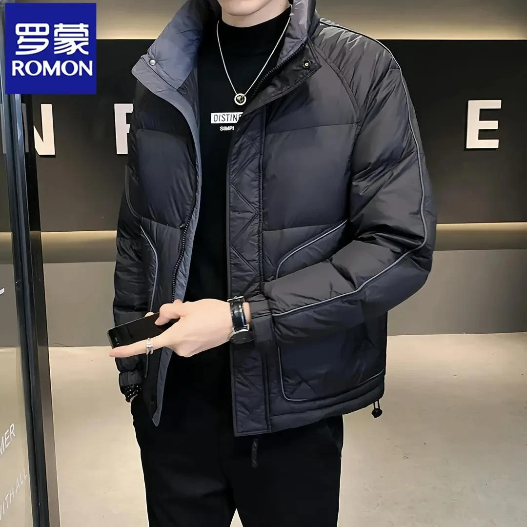 罗蒙秋冬新款羽绒服男士外套轻薄新款韩版休闲宽松保暖翻领夹克男