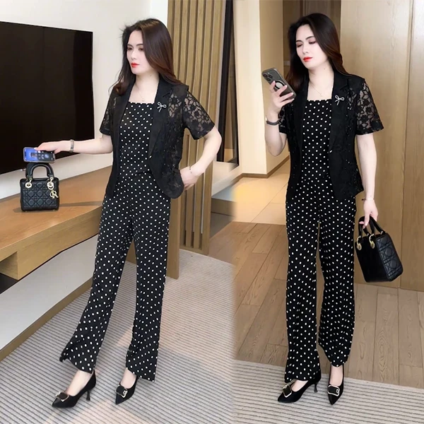 时尚套装女2025夏季新款洋气显瘦短袖上衣披肩阔腿裤休闲三件套