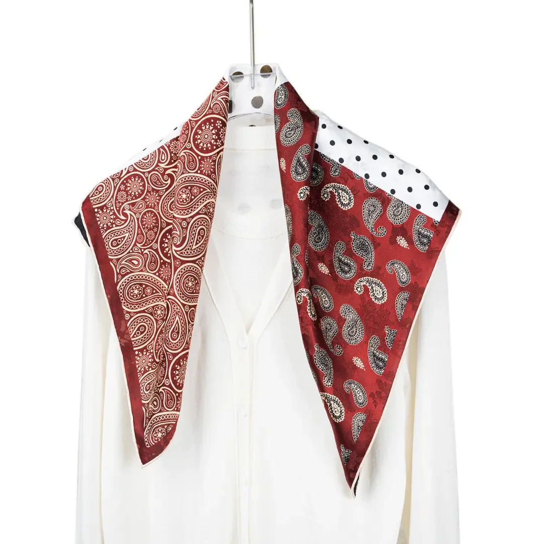 复古双面花纹波点丝巾时尚百搭气质大方附件披肩围巾