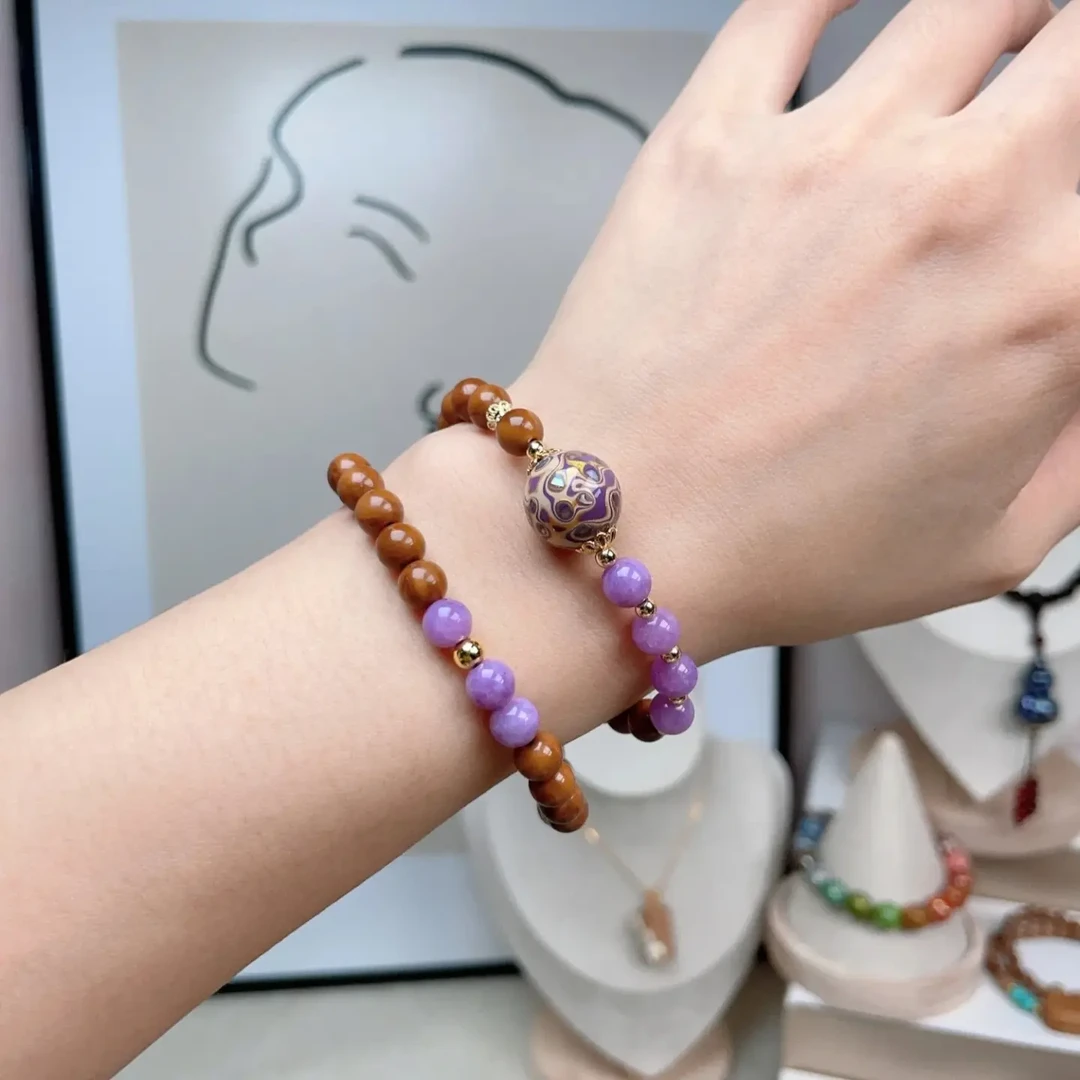 合金陶瓷手链 精品库克丁香紫大漆珠卡6双圈手串