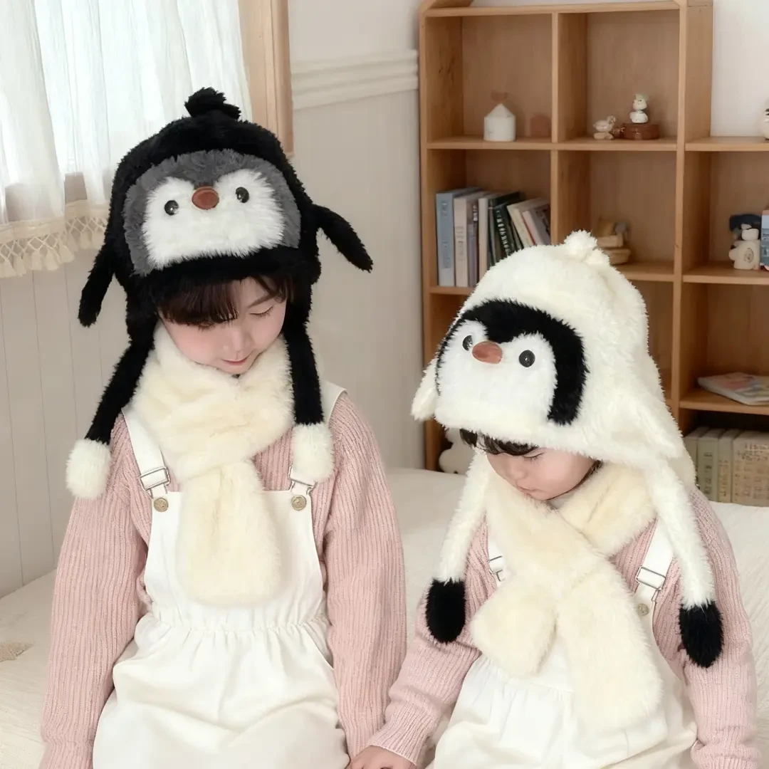 可爱企鹅儿童帽子冬天加厚保暖护耳帽男女宝宝加绒防风套头帽洗发