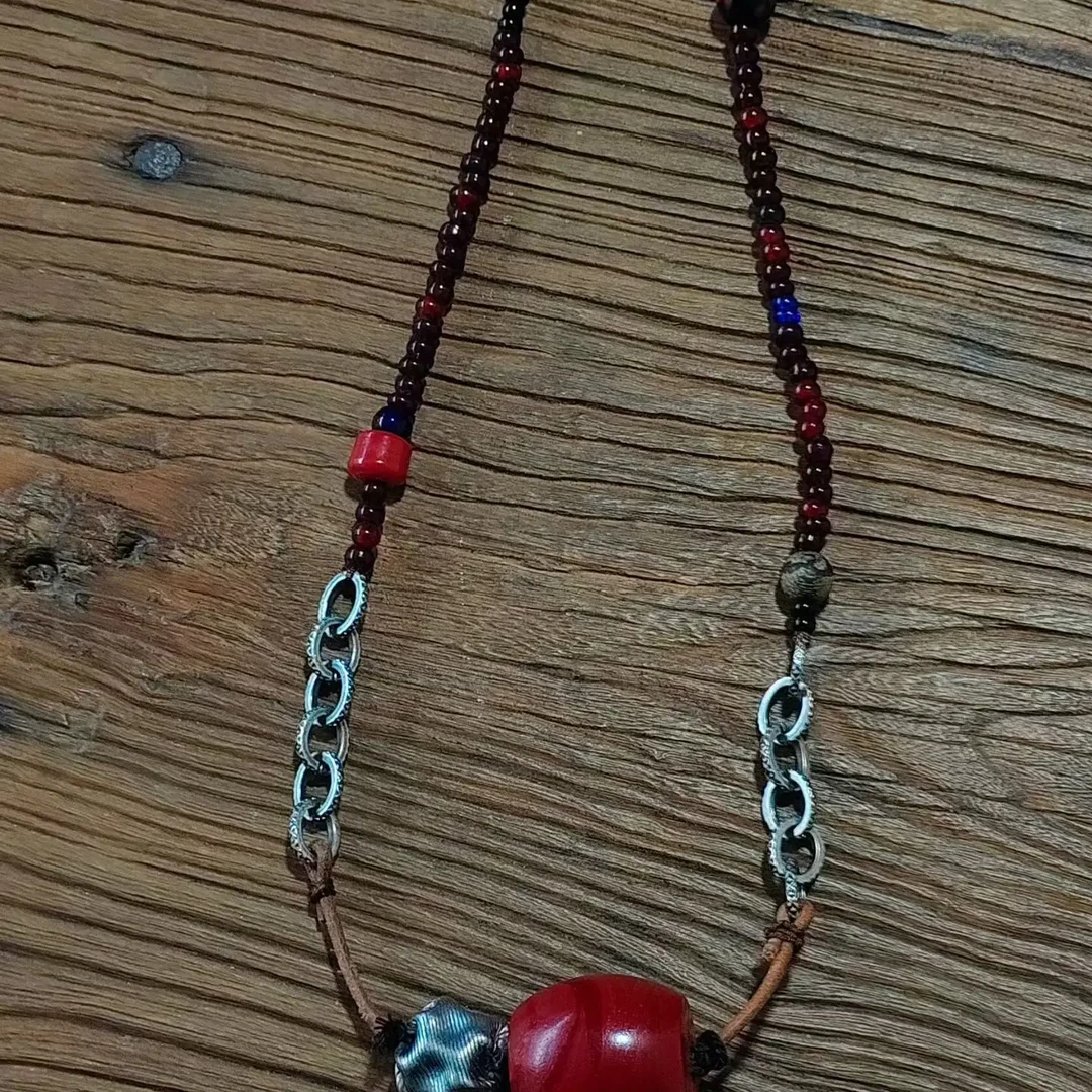 老琉璃牛血红桶珠原创设计颈链