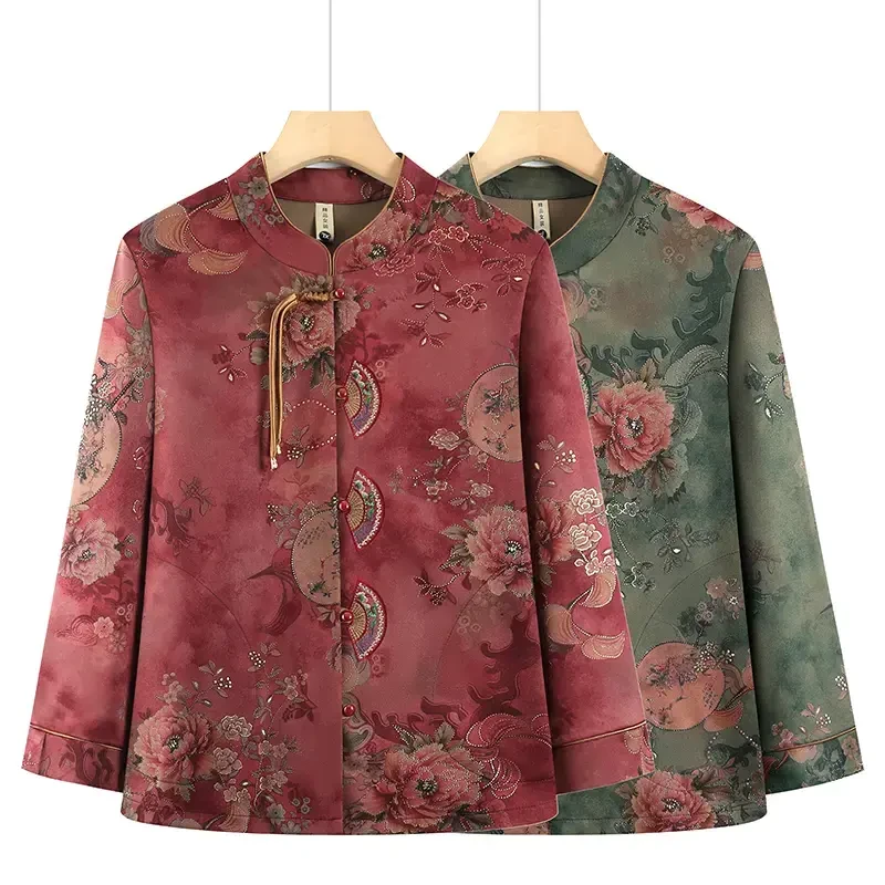 奶奶春装衬衫中老年人女休闲长袖衬衣妈妈外套老太太春夏唐装上衣