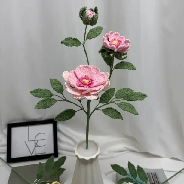 手工编织毛线油画牡丹花成品适合送亲友作客厅装饰礼物手工艺品