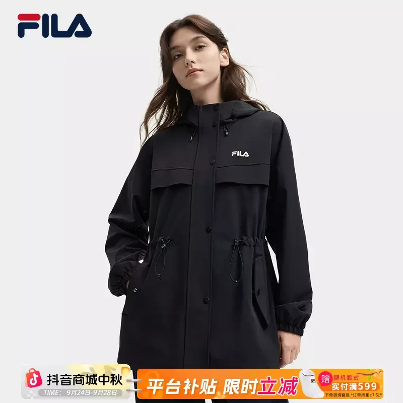 Fila/斐乐女士【中长款连帽风衣】秋季新款休闲时尚外套F11W539703F