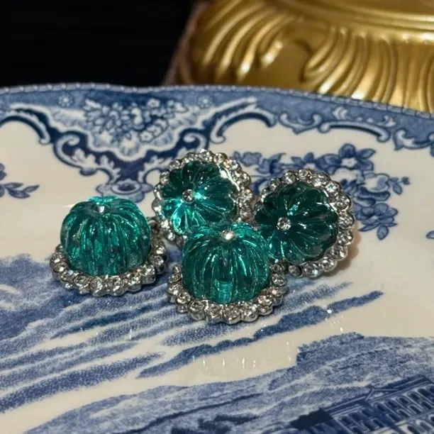 合金琉璃耳饰 铜合金耳饰 复古法式气质夏日南瓜造型耳钉