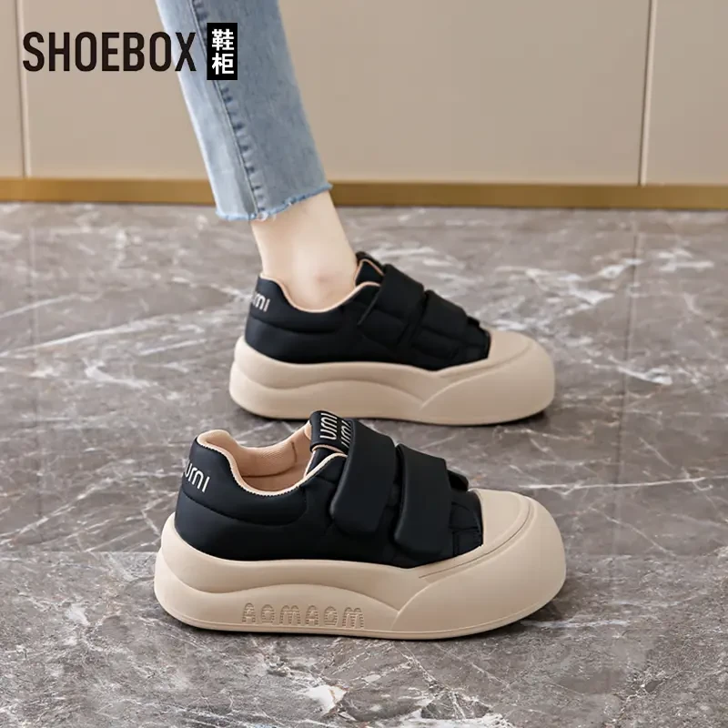 SHOEBOX鞋柜女鞋小白鞋女2025春款松糕厚底运动鞋魔术贴休闲鞋