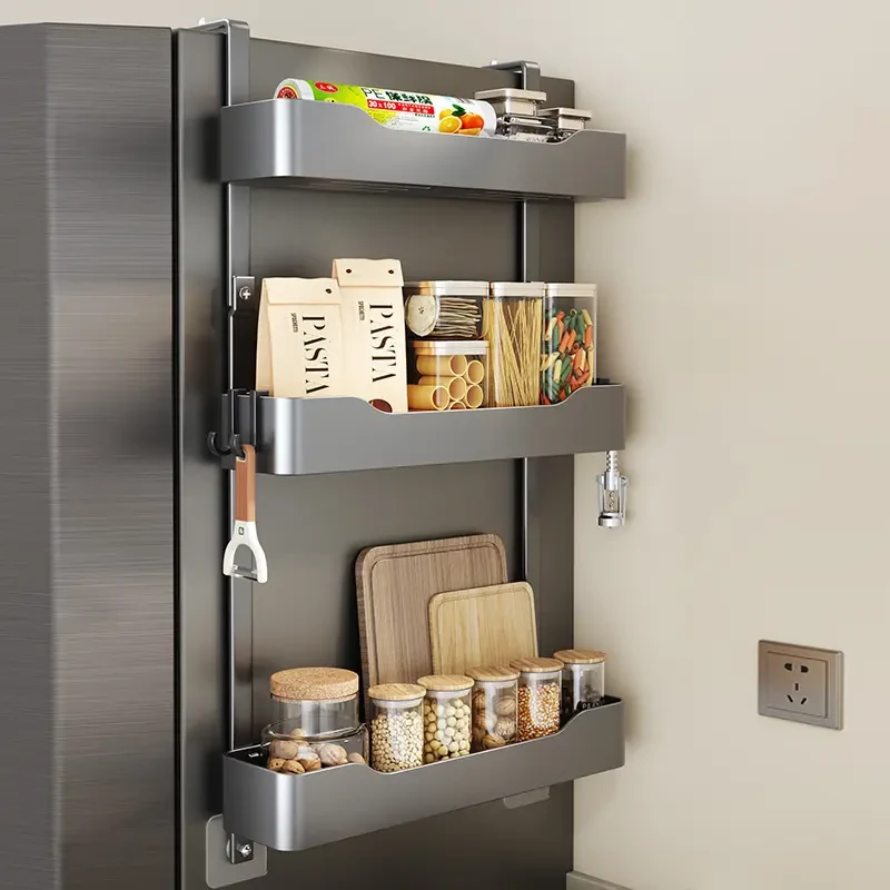 冰箱置物架侧面收纳挂架厨房用品多层保鲜膜调料瓶免打孔侧壁挂架