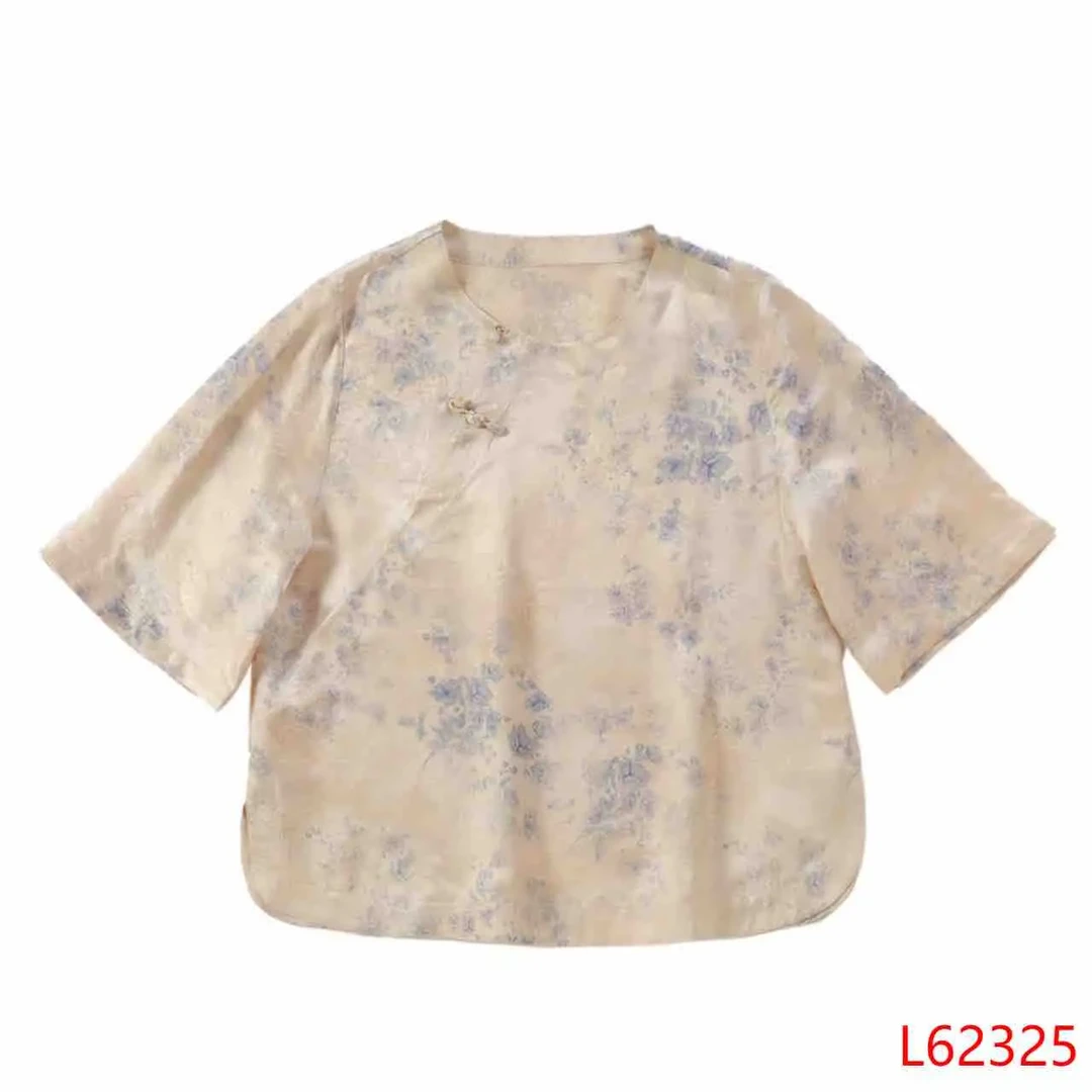 洋【618】  新中式  风  62325  【微风如夏】蓝色碎花上衣