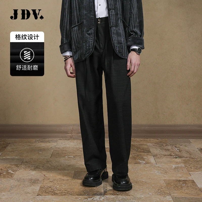 JDV2025春季商场同款黑色格纹宽松阔腿裤休闲裤长裤WPW4643