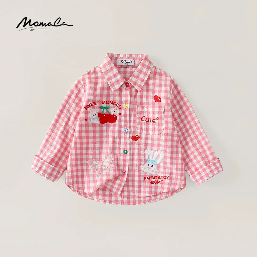 MOMOCO新款春秋季女童时尚舒适格子可爱卡通衬衫外套77730129015