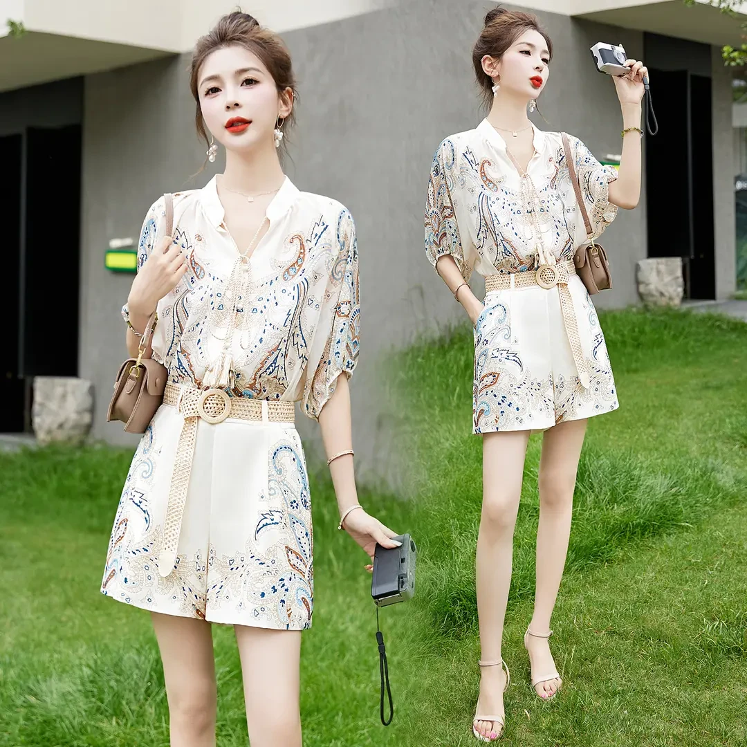小香风印花套装女2025夏季新款设计高级感洋气时尚短裤两件套