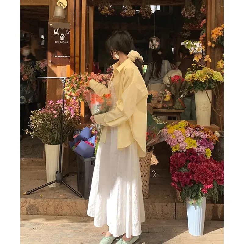 黄色衬衫女春夏季设计感小众衬衣休闲外套宽松慵懒风外搭长袖上衣