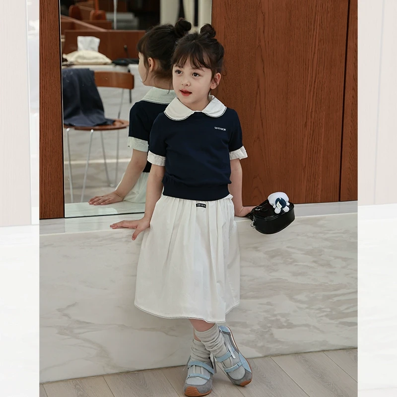 SKC2589女大童韩版洋气字母针织T恤夏装新款圆领高弹短袖上衣潮