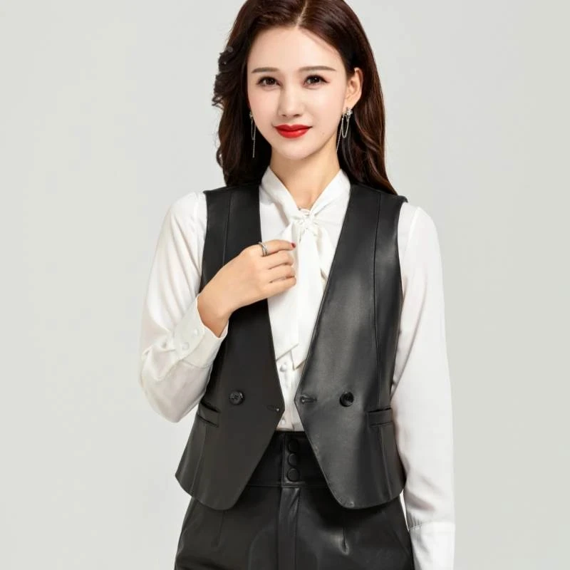 穿搭复古短款PU皮马夹外套女秋装机车服无袖坎肩帽子背心马甲皮衣