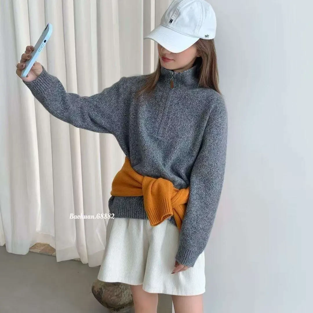 常规包袖立领不起球拼接单件毛衣韩版休闲秋冬套头