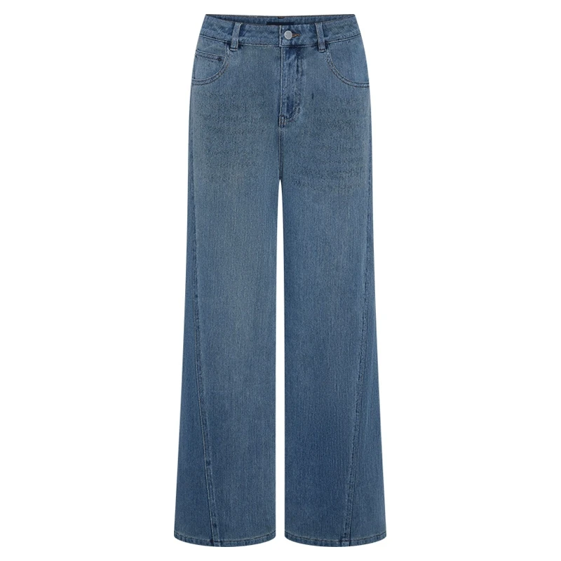 UR秋季新款女装时尚休闲斜裁设计感牛仔长裤UWM840062