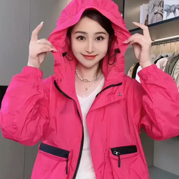 韩版时尚连帽轻薄防晒衣女装夏季新款300斤大码休闲透气空调外套