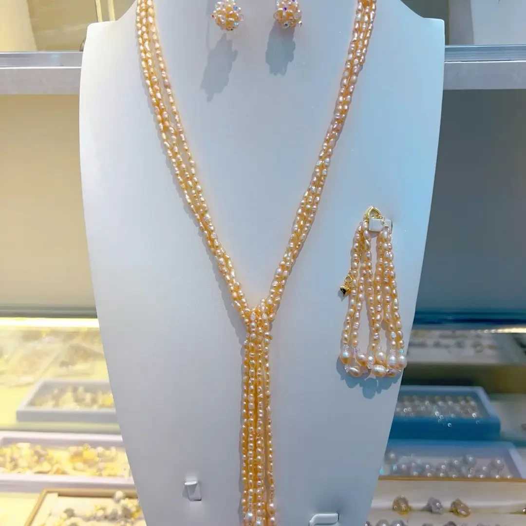 铜合金珍珠耳饰无核多色简约流苏款毛衣链