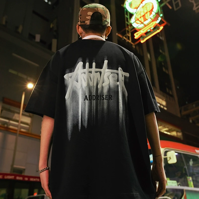 Nuthink潮牌美式字母短袖T恤复古男女宽松大码半袖体恤夏新款2025