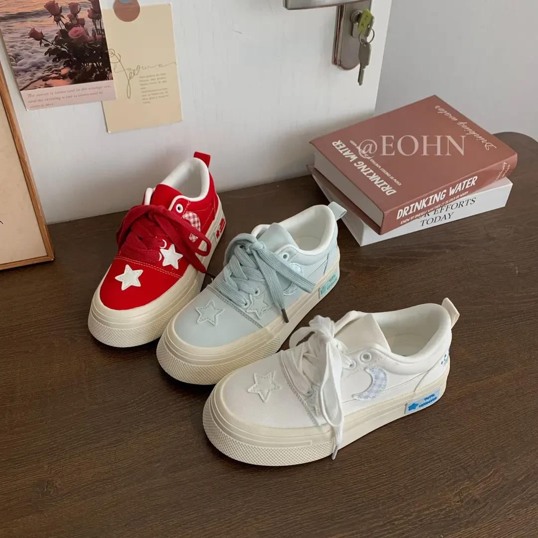 2025夏季透气星星板鞋厚底百搭帆布鞋小众学生ins韩版