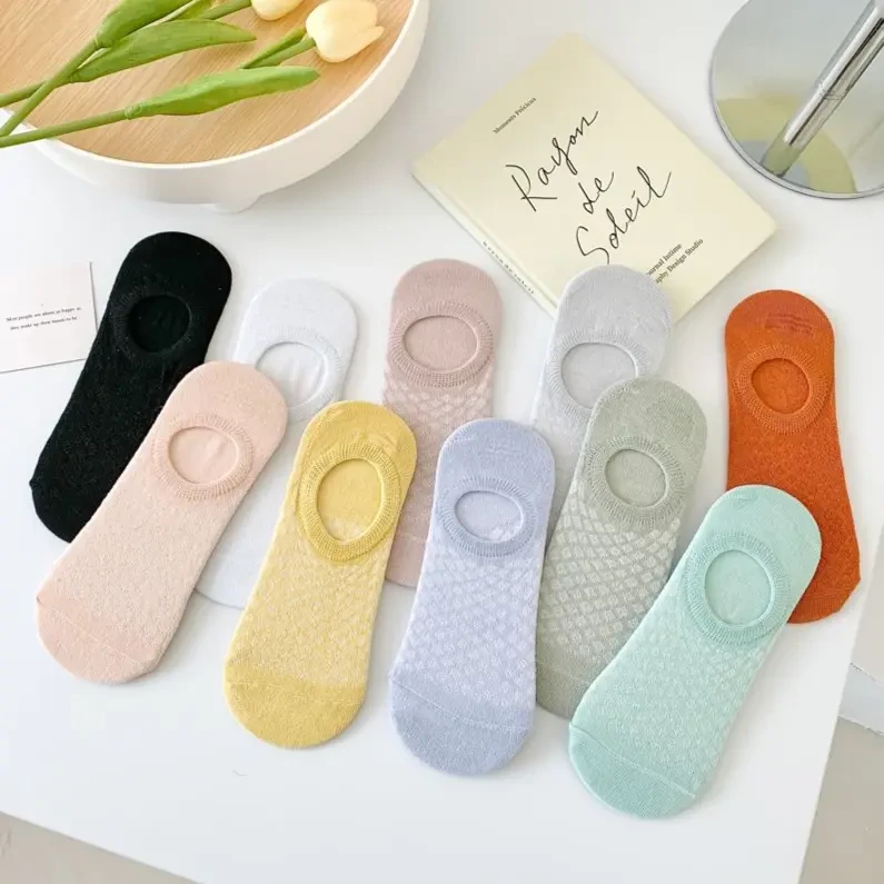 10双春夏新款菱格空调船袜透气隐形不掉跟女船袜纯色短袜