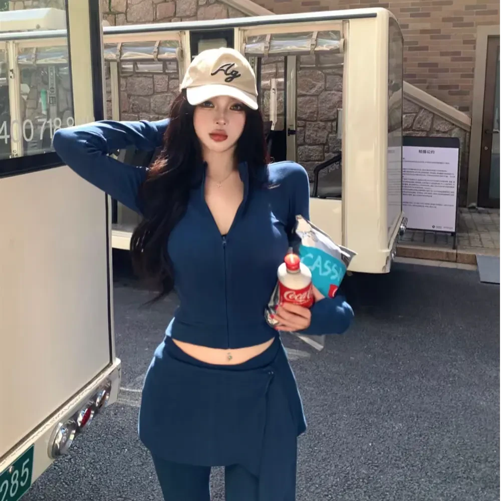 韩系穿搭辣妹长袖开衫上衣秋季2025新款阔腿裤千金清冷感贵系衣服