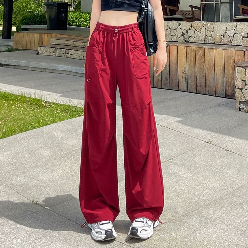 工装裤女2025夏季薄款高腰显瘦抗紫外线防晒休闲阔腿裤束脚直筒裤