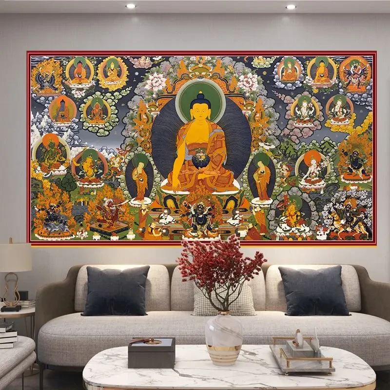 财宝天王背景布唐卡挂布墙壁装饰壁画释迦财神菩萨藏式画布挂毯