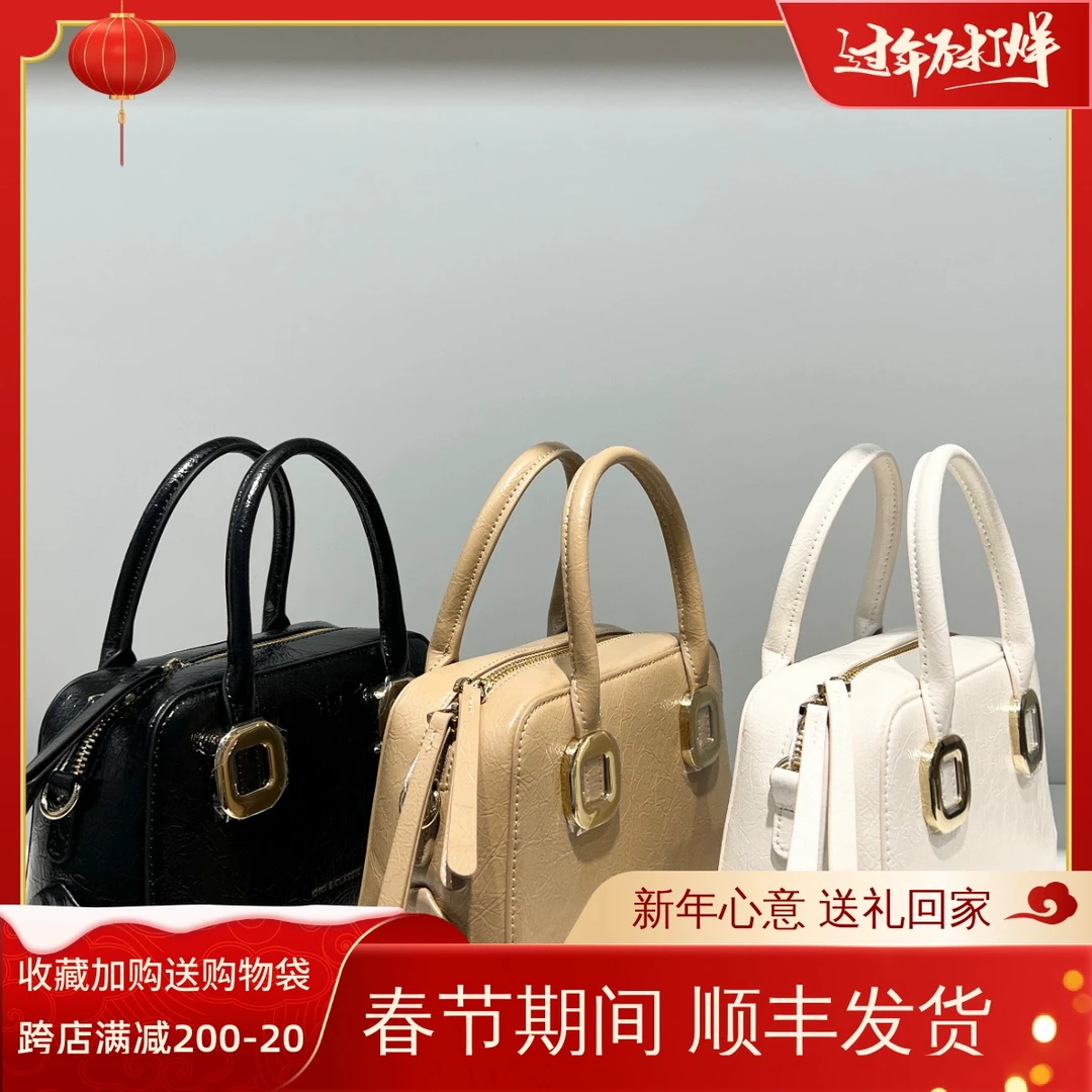 欧米OMI女包2025新款时尚百搭单肩斜挎包复古油蜡皮手提包波士顿