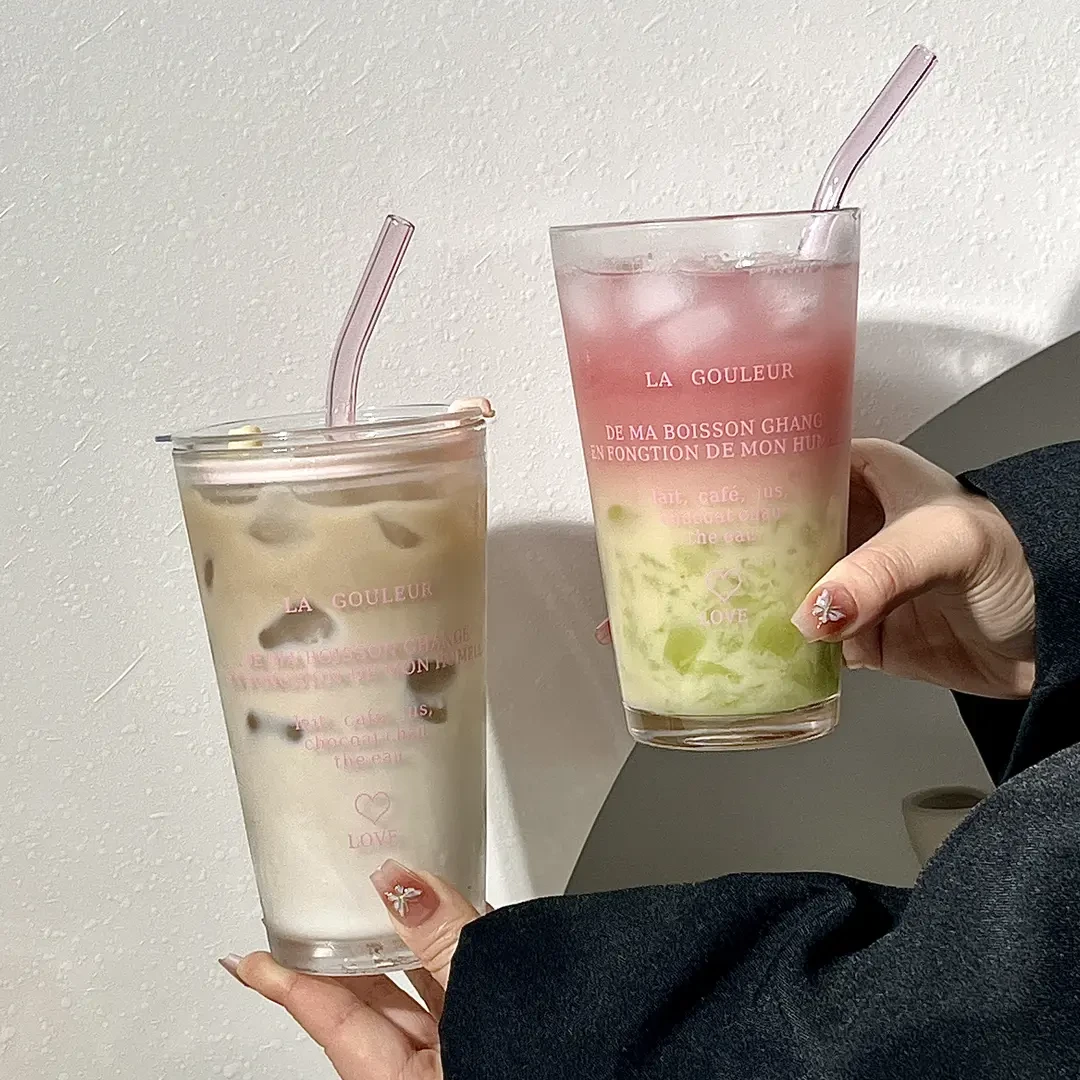 网红ins法式饮料杯咖啡奶茶冷饮杯夏季女大容量玻璃水杯随手杯子