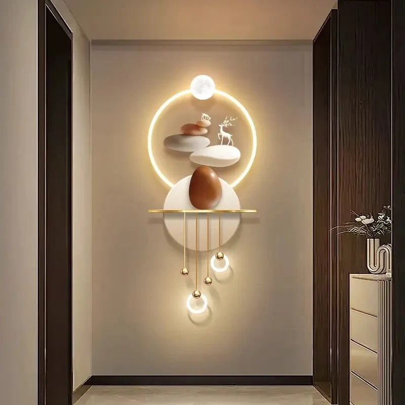 石来运转玄关装饰画过道走廊尽头立体轻奢led氛围壁灯画入户挂画