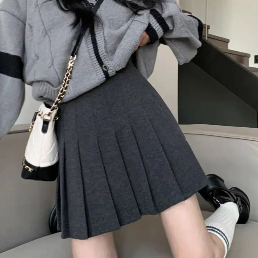 秋冬加厚毛呢高腰显瘦百褶裙学院风防走光A字半身裙小个子百搭