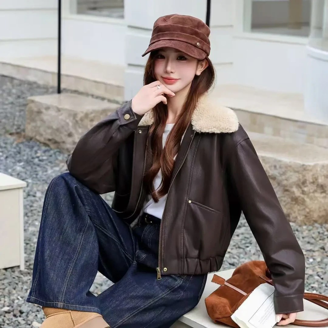 霖.酷飒 女短款加厚保暖皮衣外套冬季