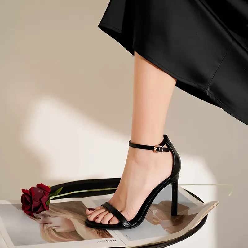 凉鞋女款2025新款爆款制服鞋黑色高跟鞋女款爆款一字带高跟鞋细跟