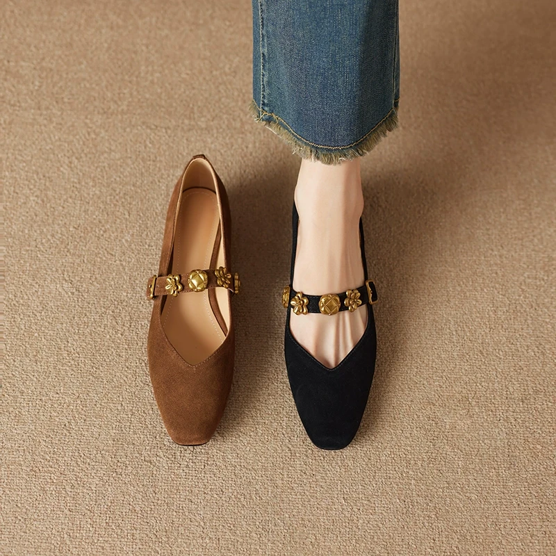 2.5cm 春季设计感小众浅口平底鞋法式复古真皮玛丽珍鞋百搭女单鞋