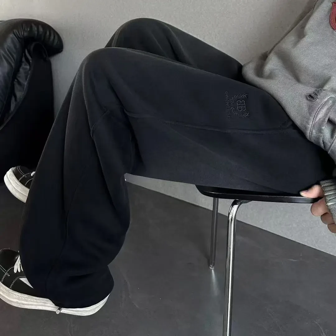 冬季加绒加厚刺绣男士宽松百搭休闲卫裤