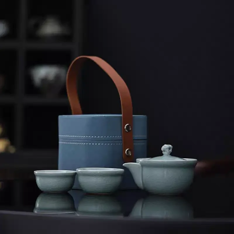 汝窑开片可养户外旅行茶具手抓一壶两杯快客杯H262