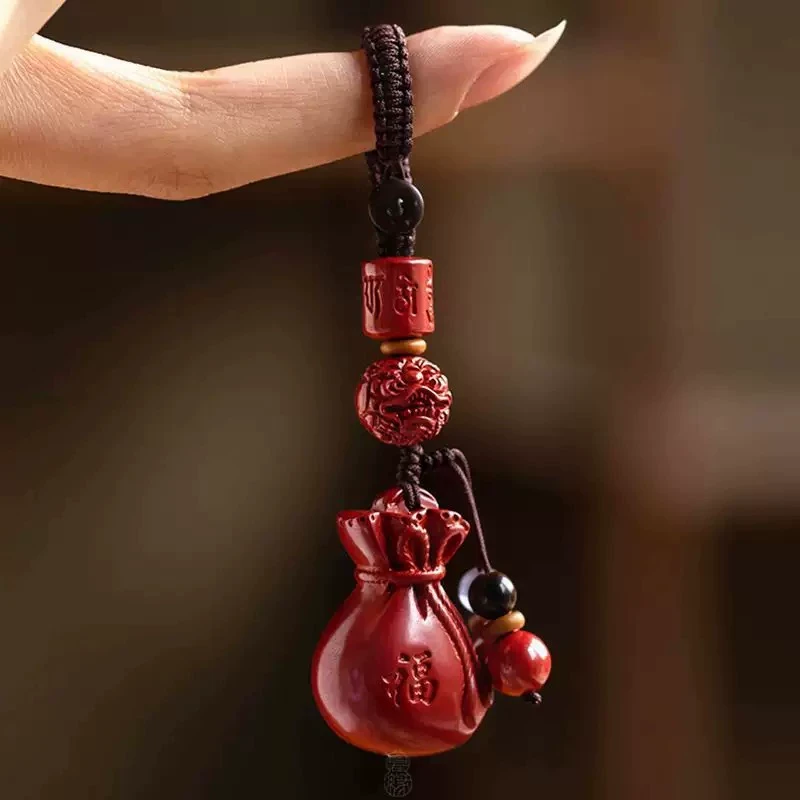 【师傅推荐】朱砂钱袋子钥匙扣貔貅挂件福袋汽车钥匙链随身挂饰