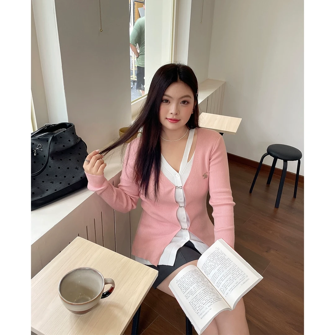 【现现专场】大码微胖mm别致巨显瘦上衣设计感小众长袖针织衫