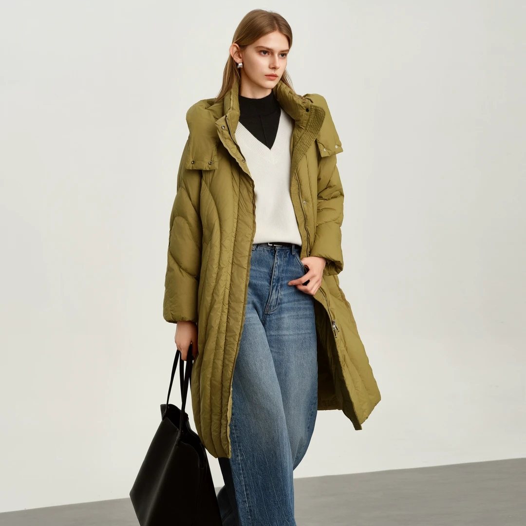 【尚雅专属】时尚连帽白鸭绒羽绒服女冬2024年中长款加厚休闲外套