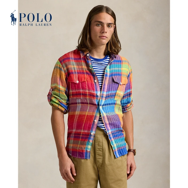 Ralph Lauren拉夫劳伦男装 25春经典版格纹亚麻工作衬衫710958322