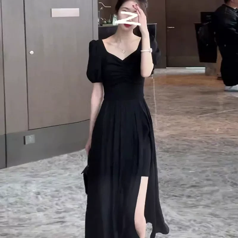 开春穿搭法式高级感小个子显瘦黑色连衣裙子女装2025新款夏季长裙